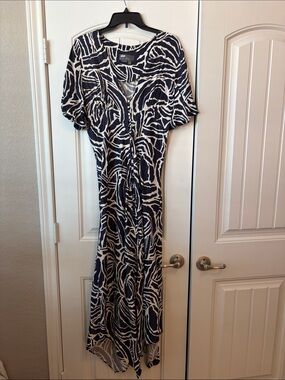 Anthropologie Navy and White Printed Maxi Dress